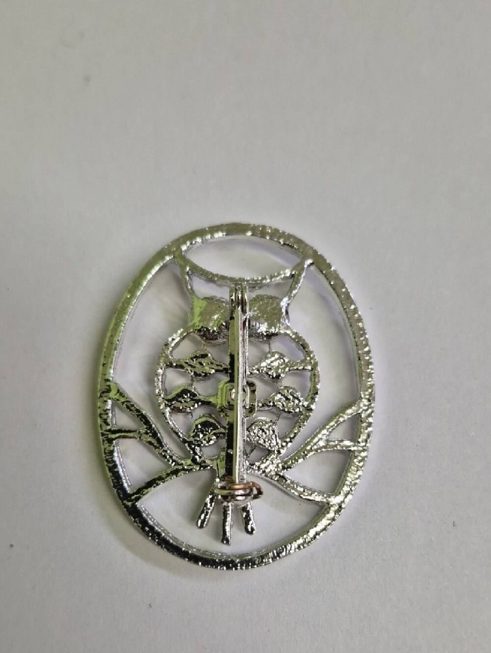 Silver Crystal Owl Brooch Oval Pin - Elegant Women's Jewelry - Picture 4 of 6
